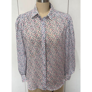 Summerfield semi sheer button up Blouse Size 8 White Blue Red print